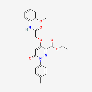 molecular formula C23H23N3O6 B2374756 Ethyl 4-(2-((2-methoxyphenyl)amino)-2-oxoethoxy)-6-oxo-1-(p-tolyl)-1,6-dihydropyridazine-3-carboxylate CAS No. 899942-88-2