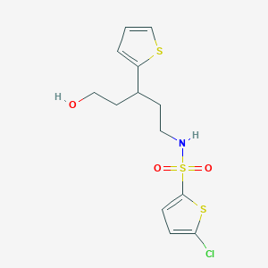 molecular formula C13H16ClNO3S3 B2374757 5-chloro-N-(5-hydroxy-3-(thiophen-2-yl)pentyl)thiophene-2-sulfonamide CAS No. 2034540-62-8
