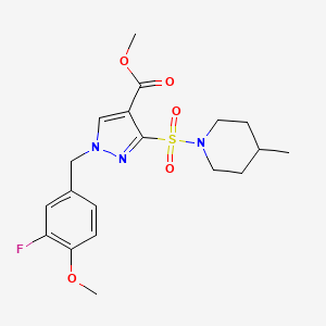 molecular formula C19H24FN3O5S B2374781 methyl 1-(3-fluoro-4-methoxybenzyl)-3-((4-methylpiperidin-1-yl)sulfonyl)-1H-pyrazole-4-carboxylate CAS No. 1251556-06-5