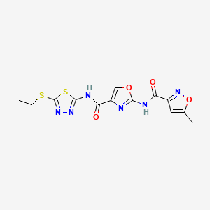 molecular formula C13H12N6O4S2 B2374791 N-(4-((5-(ethylthio)-1,3,4-thiadiazol-2-yl)carbamoyl)oxazol-2-yl)-5-methylisoxazole-3-carboxamide CAS No. 1421465-40-8
