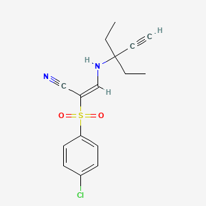 molecular formula C16H17ClN2O2S B2374794 (2E)-2-(4-chlorobenzenesulfonyl)-3-[(3-ethylpent-1-yn-3-yl)amino]prop-2-enenitrile CAS No. 1025530-93-1
