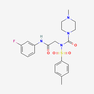 molecular formula C21H25FN4O4S B2374804 N-(2-((3-fluorophenyl)amino)-2-oxoethyl)-4-methyl-N-tosylpiperazine-1-carboxamide CAS No. 899991-50-5