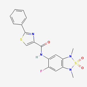 molecular formula C18H15FN4O3S2 B2374822 N-(6-fluoro-1,3-dimethyl-2,2-dioxido-1,3-dihydrobenzo[c][1,2,5]thiadiazol-5-yl)-2-phenylthiazole-4-carboxamide CAS No. 2034403-37-5