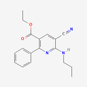 molecular formula C18H19N3O2 B2374853 Ethyl 5-cyano-2-phenyl-6-(propylamino)nicotinate CAS No. 477865-83-1