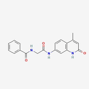 molecular formula C19H17N3O3 B2374861 N-(2-((4-methyl-2-oxo-1,2-dihydroquinolin-7-yl)amino)-2-oxoethyl)benzamide CAS No. 1251561-90-6