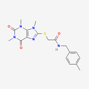 molecular formula C18H21N5O3S B2374873 N-[(4-methylphenyl)methyl]-2-(1,3,9-trimethyl-2,6-dioxopurin-8-yl)sulfanylacetamide CAS No. 897454-25-0
