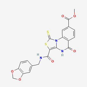 molecular formula C21H15N3O6S2 B2374896 methyl 3-{[(2H-1,3-benzodioxol-5-yl)methyl]carbamoyl}-5-oxo-1-sulfanylidene-1H,4H,5H-[1,3]thiazolo[3,4-a]quinazoline-8-carboxylate CAS No. 443108-50-7