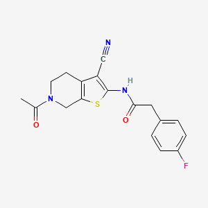 molecular formula C18H16FN3O2S B2374915 N-(6-acetyl-3-cyano-4,5,6,7-tetrahydrothieno[2,3-c]pyridin-2-yl)-2-(4-fluorophenyl)acetamide CAS No. 900000-72-8