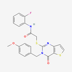 molecular formula C22H18FN3O3S2 B2374926 N-(2-fluorophenyl)-2-{[3-(4-methoxybenzyl)-4-oxo-3,4-dihydrothieno[3,2-d]pyrimidin-2-yl]sulfanyl}acetamide CAS No. 1252862-86-4