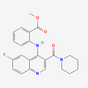 molecular formula C23H22FN3O3 B2374942 Methyl 2-{[6-fluoro-3-(piperidin-1-ylcarbonyl)quinolin-4-yl]amino}benzoate CAS No. 1351797-82-4