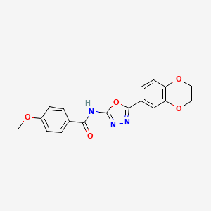 molecular formula C18H15N3O5 B2374947 N-[5-(2,3-dihydro-1,4-benzodioxin-6-yl)-1,3,4-oxadiazol-2-yl]-4-methoxybenzamide CAS No. 851094-49-0