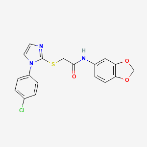 molecular formula C18H14ClN3O3S B2374952 N-(1,3-benzodioxol-5-yl)-2-[1-(4-chlorophenyl)imidazol-2-yl]sulfanylacetamide CAS No. 688337-23-7