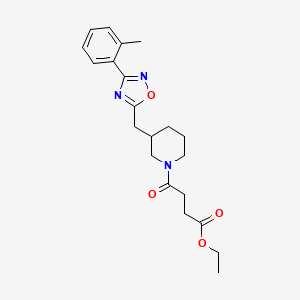 molecular formula C21H27N3O4 B2374998 Ethyl 4-oxo-4-(3-((3-(o-tolyl)-1,2,4-oxadiazol-5-yl)methyl)piperidin-1-yl)butanoate CAS No. 1705069-25-5
