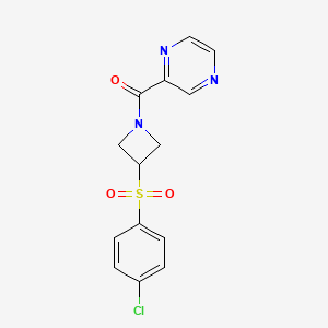 molecular formula C14H12ClN3O3S B2375015 (3-((4-Chlorophenyl)sulfonyl)azetidin-1-yl)(pyrazin-2-yl)methanone CAS No. 1448048-17-6