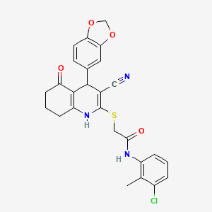 molecular formula C26H22ClN3O4S B2375017 2-{[4-(1,3-benzodioxol-5-yl)-3-cyano-5-hydroxy-4,6,7,8-tetrahydroquinolin-2-yl]sulfanyl}-N-(3-chloro-2-methylphenyl)acetamide CAS No. 370843-09-7