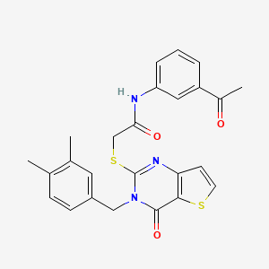 molecular formula C25H23N3O3S2 B2375038 N-(3-acetylphenyl)-2-{[3-(3,4-dimethylbenzyl)-4-oxo-3,4-dihydrothieno[3,2-d]pyrimidin-2-yl]sulfanyl}acetamide CAS No. 1252853-43-2