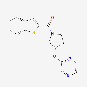 molecular formula C17H15N3O2S B2375048 Benzo[b]thiophen-2-yl(3-(pyrazin-2-yloxy)pyrrolidin-1-yl)methanone CAS No. 2034205-51-9