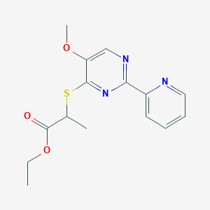 molecular formula C15H17N3O3S B2375072 Ethyl 2-((5-methoxy-2-(2-pyridinyl)-4-pyrimidinyl)sulfanyl)propanoate CAS No. 338771-77-0