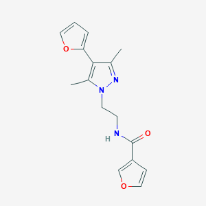 molecular formula C16H17N3O3 B2375107 N-(2-(4-(furan-2-yl)-3,5-dimethyl-1H-pyrazol-1-yl)ethyl)furan-3-carboxamide CAS No. 2034328-74-8