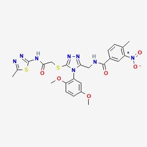 molecular formula C24H24N8O6S2 B2375113 N-((4-(2,5-dimethoxyphenyl)-5-((2-((5-methyl-1,3,4-thiadiazol-2-yl)amino)-2-oxoethyl)thio)-4H-1,2,4-triazol-3-yl)methyl)-4-methyl-3-nitrobenzamide CAS No. 394661-85-9