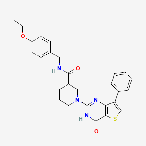 molecular formula C27H28N4O3S B2375138 N-(4-ethoxybenzyl)-1-(4-oxo-7-phenyl-3,4-dihydrothieno[3,2-d]pyrimidin-2-yl)piperidine-3-carboxamide CAS No. 1242906-55-3