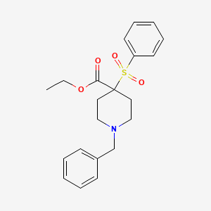 molecular formula C21H25NO4S B2375148 Ethyl 4-(benzenesulfonyl)-1-benzylpiperidine-4-carboxylate CAS No. 860649-17-8
