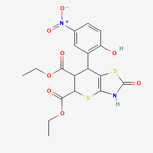 molecular formula C18H18N2O8S2 B2375160 diethyl 7-(2-hydroxy-5-nitrophenyl)-2-oxo-3,5,6,7-tetrahydro-2H-thiopyrano[2,3-d]thiazole-5,6-dicarboxylate CAS No. 1005089-81-5