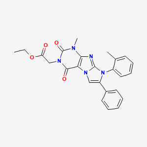 molecular formula C25H23N5O4 B2375178 ethyl 2-(1-methyl-2,4-dioxo-7-phenyl-8-(o-tolyl)-1H-imidazo[2,1-f]purin-3(2H,4H,8H)-yl)acetate CAS No. 896291-21-7