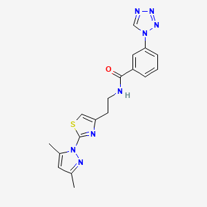 molecular formula C18H18N8OS B2375297 N-(2-(2-(3,5-dimethyl-1H-pyrazol-1-yl)thiazol-4-yl)ethyl)-3-(1H-tetrazol-1-yl)benzamide CAS No. 1421492-17-2