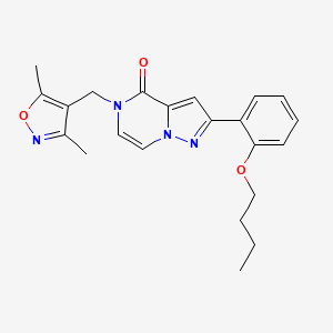 molecular formula C22H24N4O3 B2375306 2-(2-butoxyphenyl)-5-((3,5-dimethylisoxazol-4-yl)methyl)pyrazolo[1,5-a]pyrazin-4(5H)-one CAS No. 1428372-34-2