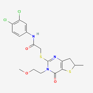 molecular formula C18H19Cl2N3O3S2 B2375312 N-(3,4-dichlorophenyl)-2-((3-(2-methoxyethyl)-6-methyl-4-oxo-3,4,6,7-tetrahydrothieno[3,2-d]pyrimidin-2-yl)thio)acetamide CAS No. 851410-40-7