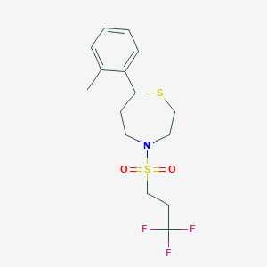 molecular formula C15H20F3NO2S2 B2375313 7-(o-Tolyl)-4-((3,3,3-trifluoropropyl)sulfonyl)-1,4-thiazepane CAS No. 1705512-09-9