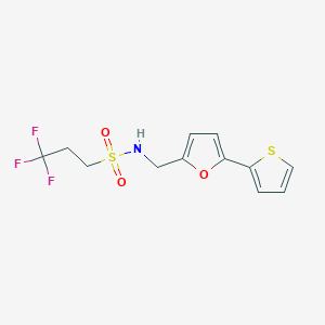 molecular formula C12H12F3NO3S2 B2375342 3,3,3-trifluoro-N-((5-(thiophen-2-yl)furan-2-yl)methyl)propane-1-sulfonamide CAS No. 2034435-72-6