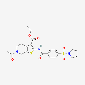 molecular formula C23H27N3O6S2 B2375343 ethyl 6-acetyl-2-[4-(pyrrolidine-1-sulfonyl)benzamido]-4H,5H,6H,7H-thieno[2,3-c]pyridine-3-carboxylate CAS No. 449769-49-7