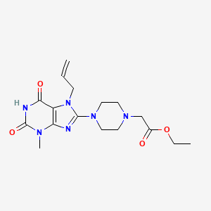 molecular formula C17H24N6O4 B2375344 ethyl 2-(4-(7-allyl-3-methyl-2,6-dioxo-2,3,6,7-tetrahydro-1H-purin-8-yl)piperazin-1-yl)acetate CAS No. 898437-52-0