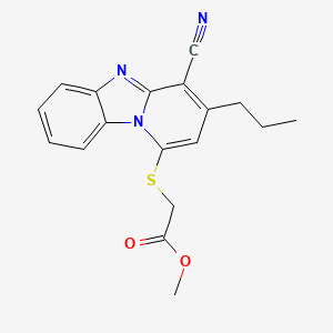 molecular formula C18H17N3O2S B2375358 Methyl 2-(4-cyano-3-propylpyrido[1,2-a]benzimidazol-1-yl)sulfanylacetate CAS No. 848990-58-9