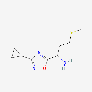 molecular formula C9H15N3OS B2375377 1-(3-Cyclopropyl-1,2,4-oxadiazol-5-yl)-3-(methylsulfanyl)propan-1-amine CAS No. 1040022-52-3