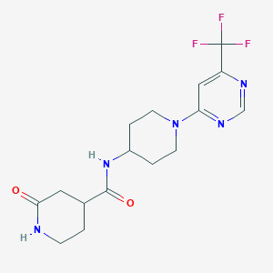 molecular formula C16H20F3N5O2 B2375424 2-oxo-N-(1-(6-(trifluoromethyl)pyrimidin-4-yl)piperidin-4-yl)piperidine-4-carboxamide CAS No. 2034226-15-6