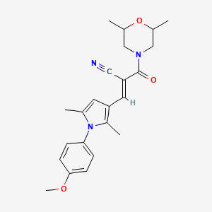 molecular formula C23H27N3O3 B2375461 (E)-2-(2,6-Dimethylmorpholine-4-carbonyl)-3-[1-(4-methoxyphenyl)-2,5-dimethylpyrrol-3-yl]prop-2-enenitrile CAS No. 949842-34-6