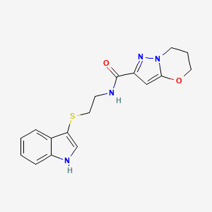 molecular formula C17H18N4O2S B2375474 N-(2-((1H-indol-3-yl)thio)ethyl)-6,7-dihydro-5H-pyrazolo[5,1-b][1,3]oxazine-2-carboxamide CAS No. 1448073-18-4