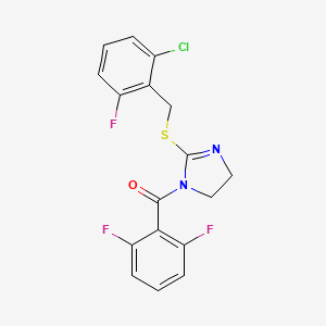 molecular formula C17H12ClF3N2OS B2375475 (2-((2-chloro-6-fluorobenzyl)thio)-4,5-dihydro-1H-imidazol-1-yl)(2,6-difluorophenyl)methanone CAS No. 851802-91-0