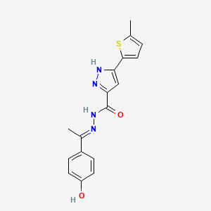 molecular formula C17H16N4O2S B2375499 N'-[(1E)-1-(4-hydroxyphenyl)ethylidene]-3-(5-methylthiophen-2-yl)-1H-pyrazole-5-carbohydrazide CAS No. 1284269-94-8