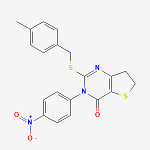 molecular formula C20H17N3O3S2 B2375510 2-((4-methylbenzyl)thio)-3-(4-nitrophenyl)-6,7-dihydrothieno[3,2-d]pyrimidin-4(3H)-one CAS No. 687569-28-4