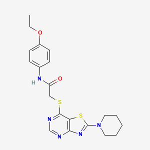 molecular formula C20H23N5O2S2 B2375525 N-(4-ethoxyphenyl)-2-((2-(piperidin-1-yl)thiazolo[4,5-d]pyrimidin-7-yl)thio)acetamide CAS No. 1189677-78-8