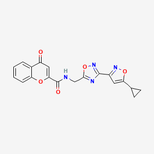 molecular formula C19H14N4O5 B2375573 N-((3-(5-cyclopropylisoxazol-3-yl)-1,2,4-oxadiazol-5-yl)methyl)-4-oxo-4H-chromene-2-carboxamide CAS No. 1903243-11-7