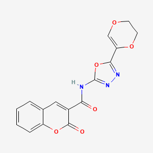 molecular formula C16H11N3O6 B2375616 N-(5-(5,6-dihydro-1,4-dioxin-2-yl)-1,3,4-oxadiazol-2-yl)-2-oxo-2H-chromene-3-carboxamide CAS No. 851094-88-7