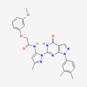 molecular formula C26H25N7O4 B2375648 N-(1-(1-(3,4-dimethylphenyl)-4-oxo-4,5-dihydro-1H-pyrazolo[3,4-d]pyrimidin-6-yl)-3-methyl-1H-pyrazol-5-yl)-2-(3-methoxyphenoxy)acetamide CAS No. 1172256-85-7