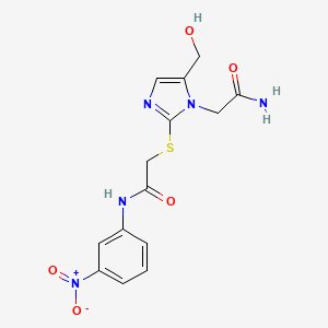 2-((1-(2-amino-2-oxoethyl)-5-(hydroxymethyl)-1H-imidazol-2-yl)thio)-N-(3-nitrophenyl)acetamide