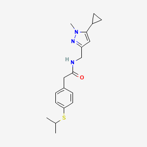 molecular formula C19H25N3OS B2375683 N-((5-环丙基-1-甲基-1H-吡唑-3-基)甲基)-2-(4-(异丙硫基)苯基)乙酰胺 CAS No. 1448124-07-9