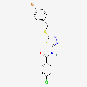 molecular formula C16H11BrClN3OS2 B2375685 N-(5-(4-bromobenzylthio)-1,3,4-thiadiazol-2-yl)-4-chlorobenzamide 